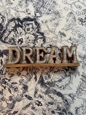 Wooden 'DREAM' Decorative Sign with Silver Glitter Accents